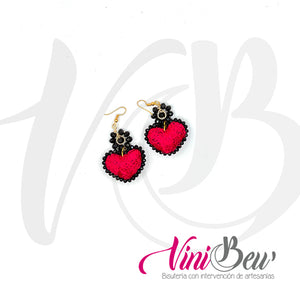 Aretes Corazón Bordado del Istmo