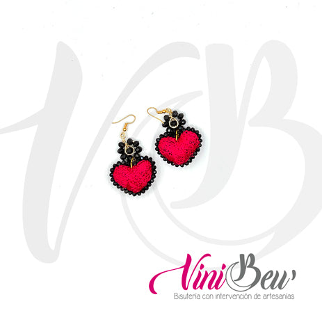 Aretes Corazón Bordado del Istmo