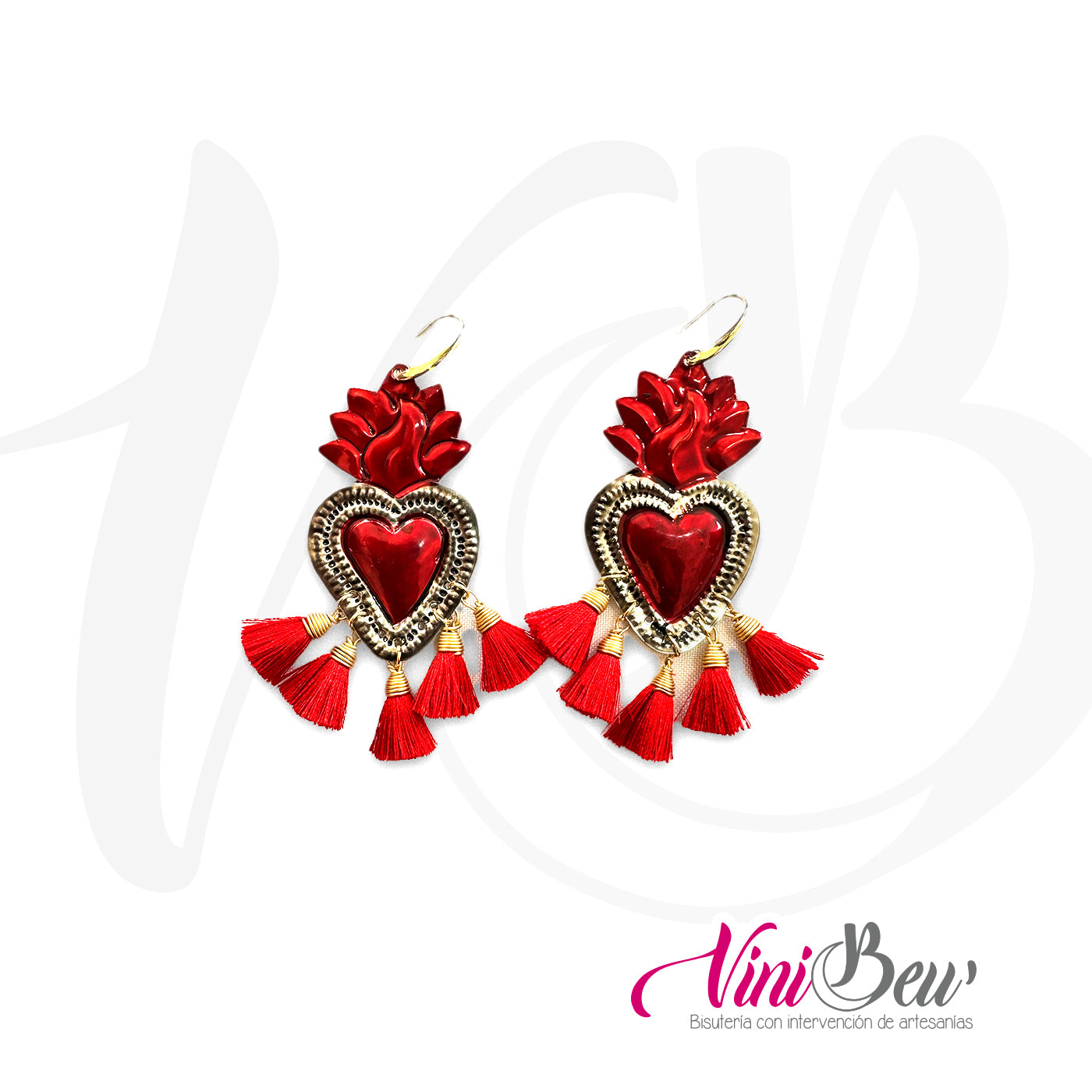 Aretes Corazón de Hojalata con Flor de Tela