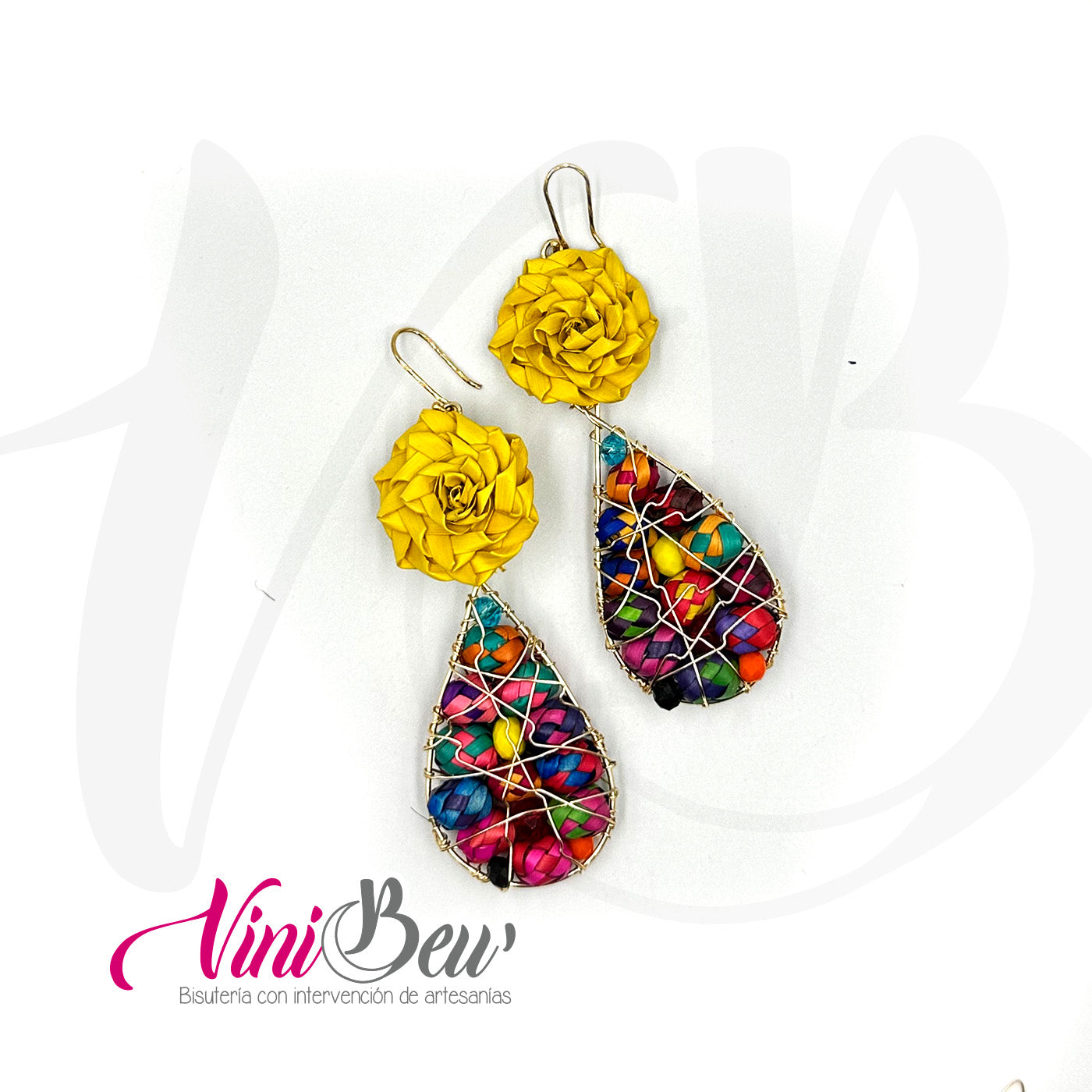 Aretes flor de palma con gota petates (copia)