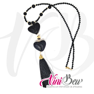 Collar Dos Corazones de Barro Negro